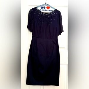 Boden Navy Cocktail Dress with Embellished Neckline